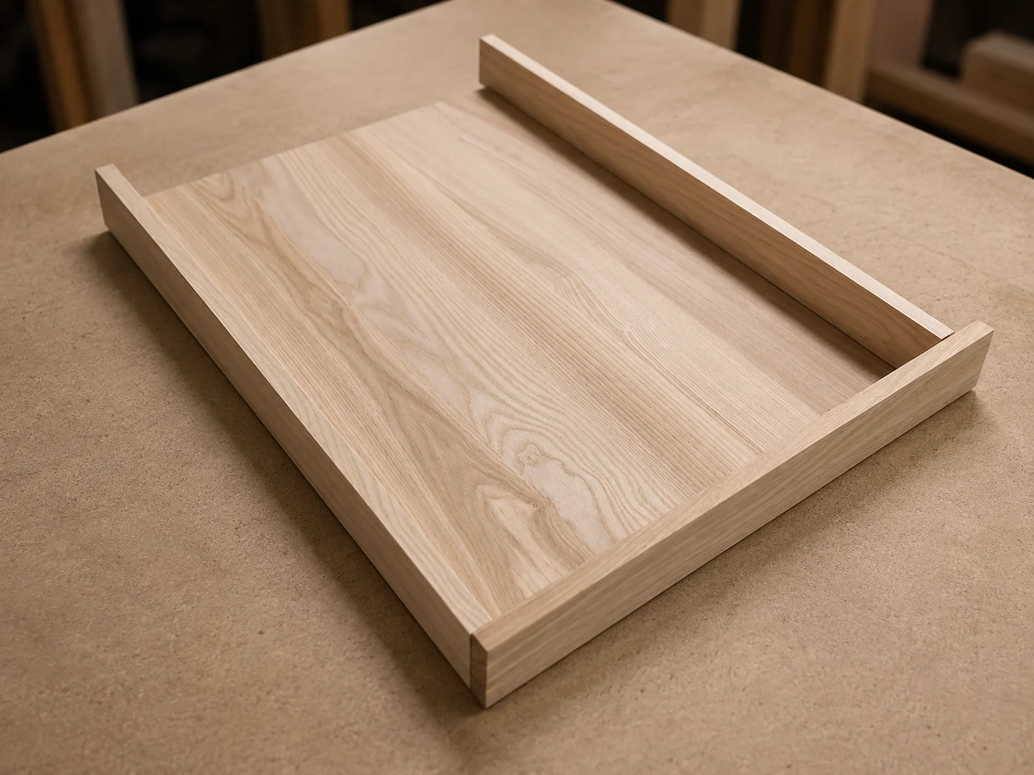 Custom solid wood tray during construction