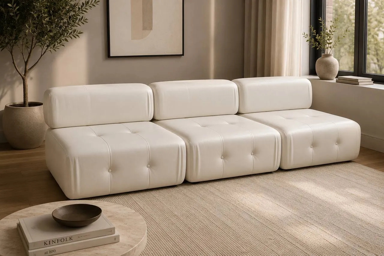 Three-module upholstered sofa with a clean linear profile.